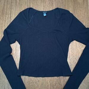 Wild Fable Women’s Medium Black Ribbed Long Sleeve Square Neck Top